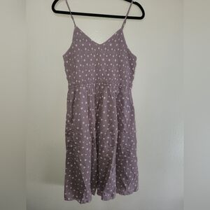 Keren Hart Mauve Polka Dot Smocked Spaghetti Strap Sundress Size M